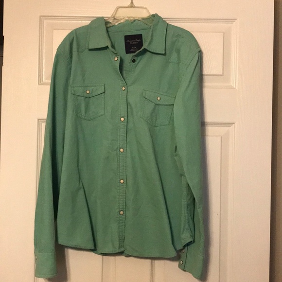 America Eagle Outfitters teal corduroy button up